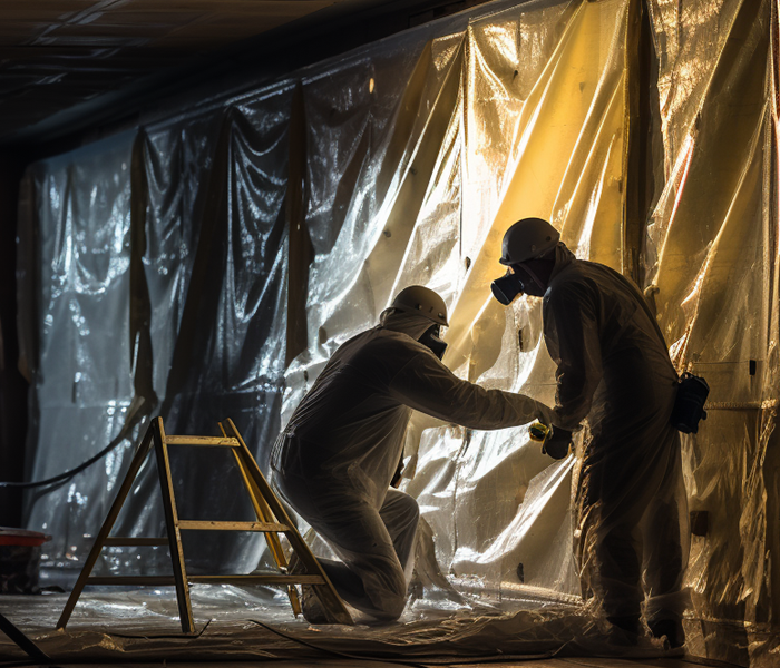 Employees prepping for a commercial restoration job