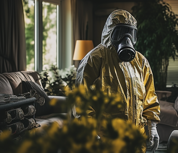 Man in biohazard suit